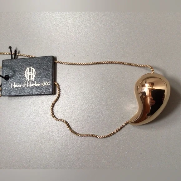 House of Harlow 1960 Bean Pendant Necklace in Gold NWT - Picture 2 of 2